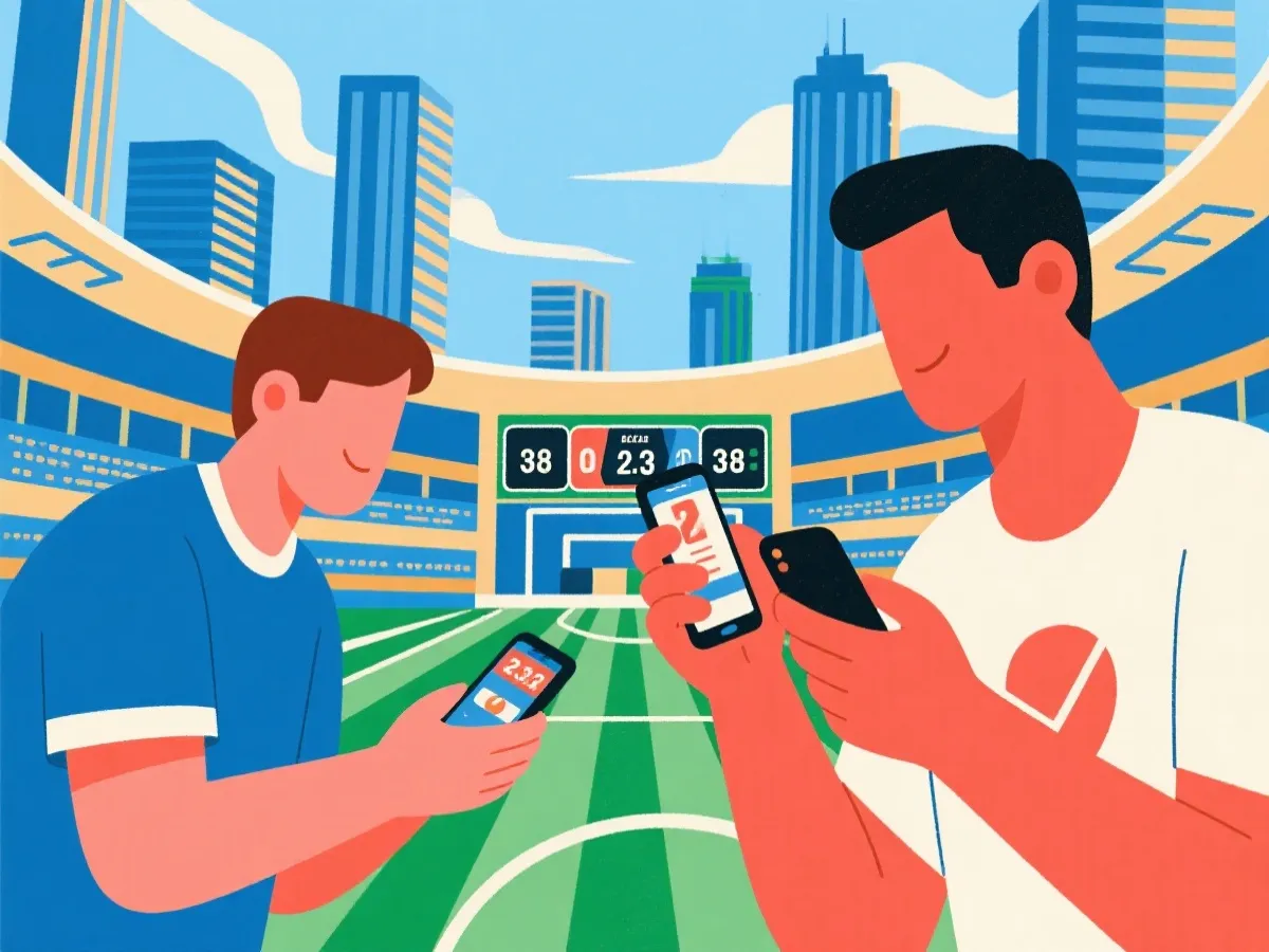 用户使用移动设备查看体育赛事资讯与比分的场景示意